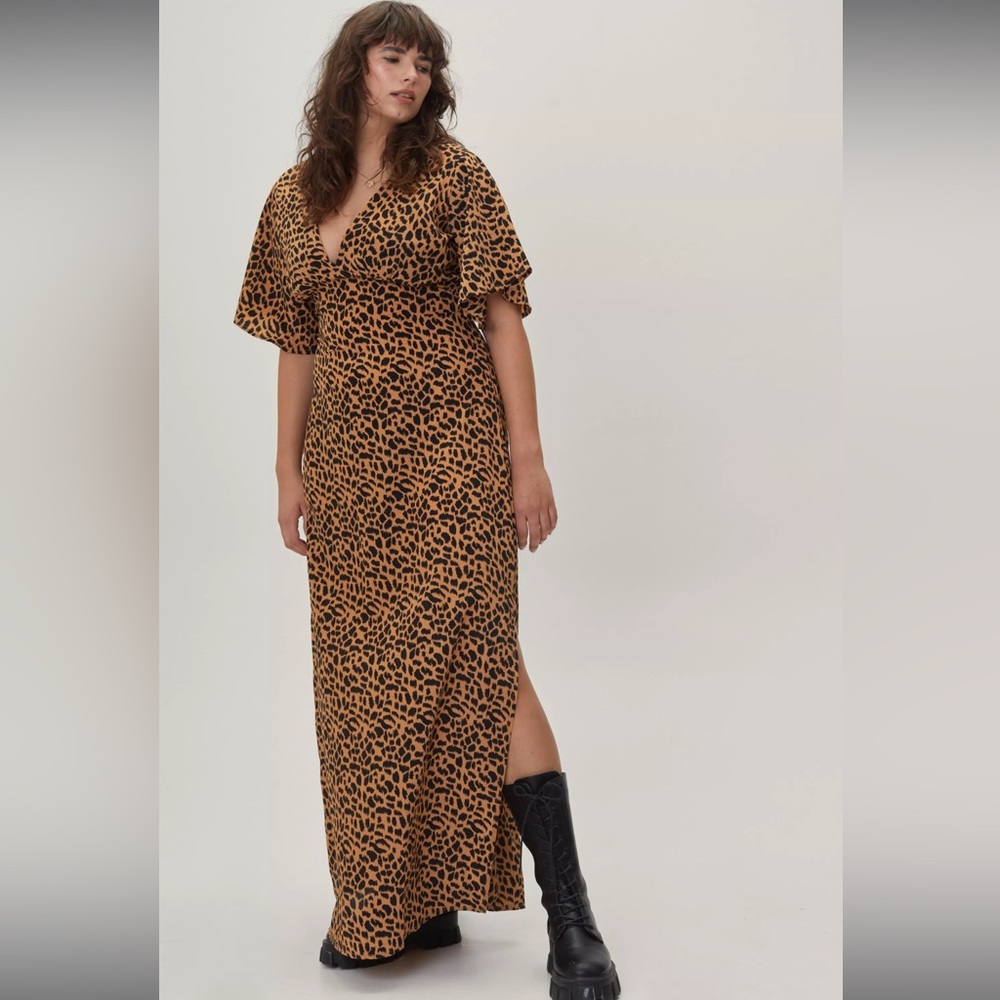 Nasty Gal Plus Size Leopard Animal Print Angel Sleeve Maxi Dress - plus size 24
